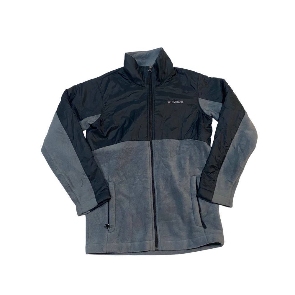 Columbia Boys Full Zip Fleece Jacket Black Gray Hybrid XB6010 Size M 10/12